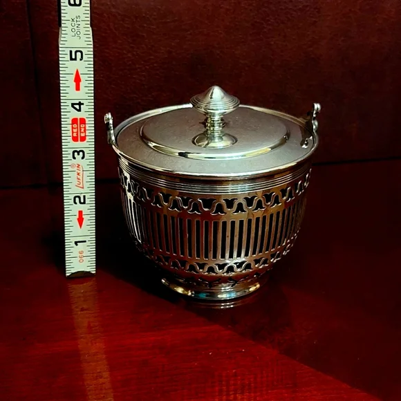 Reed & Barton Sugar Basket w/ Cobalt Blue Glass Insert and Lid